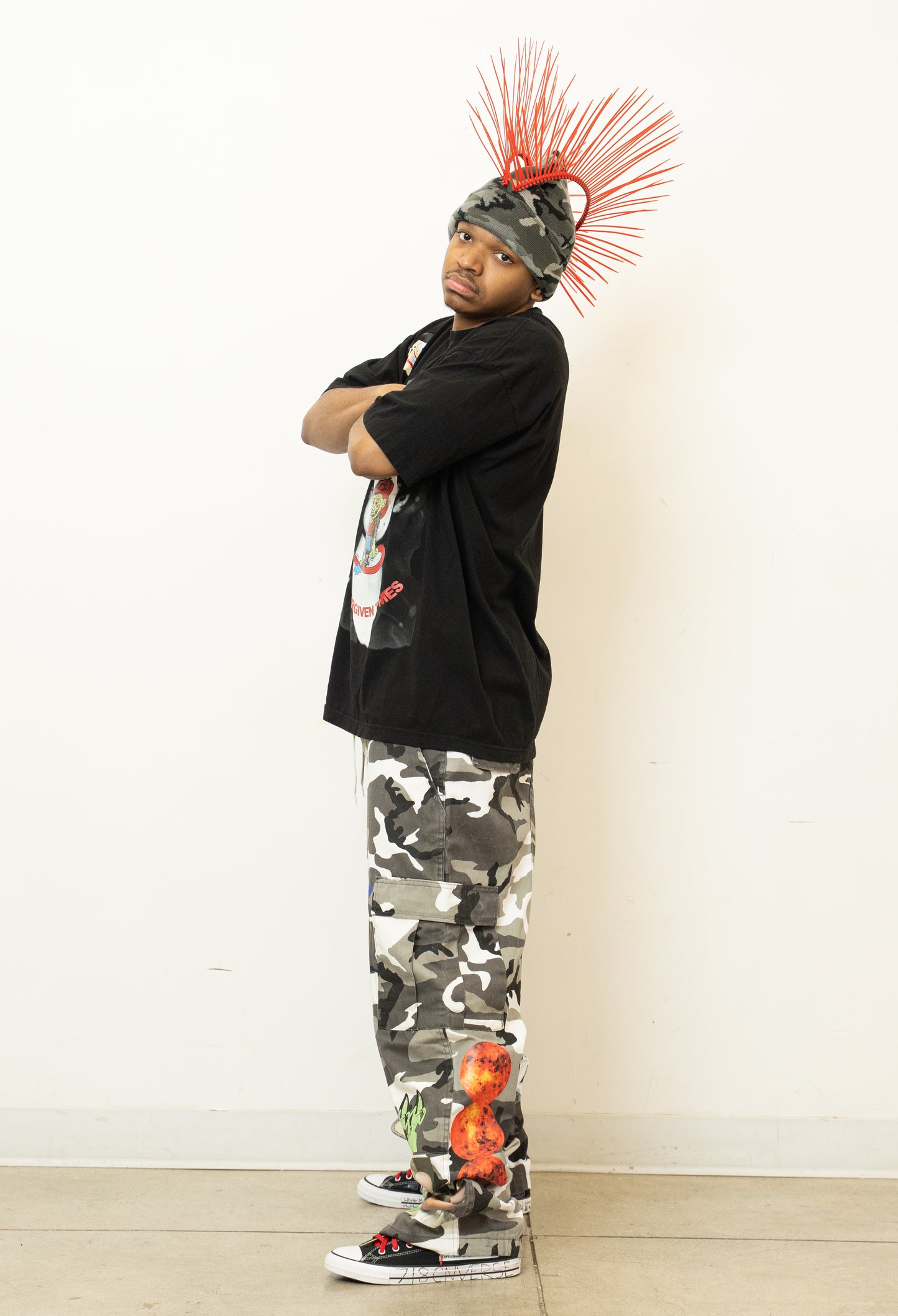 Camouflage Mohawk Beanie ( red Version)