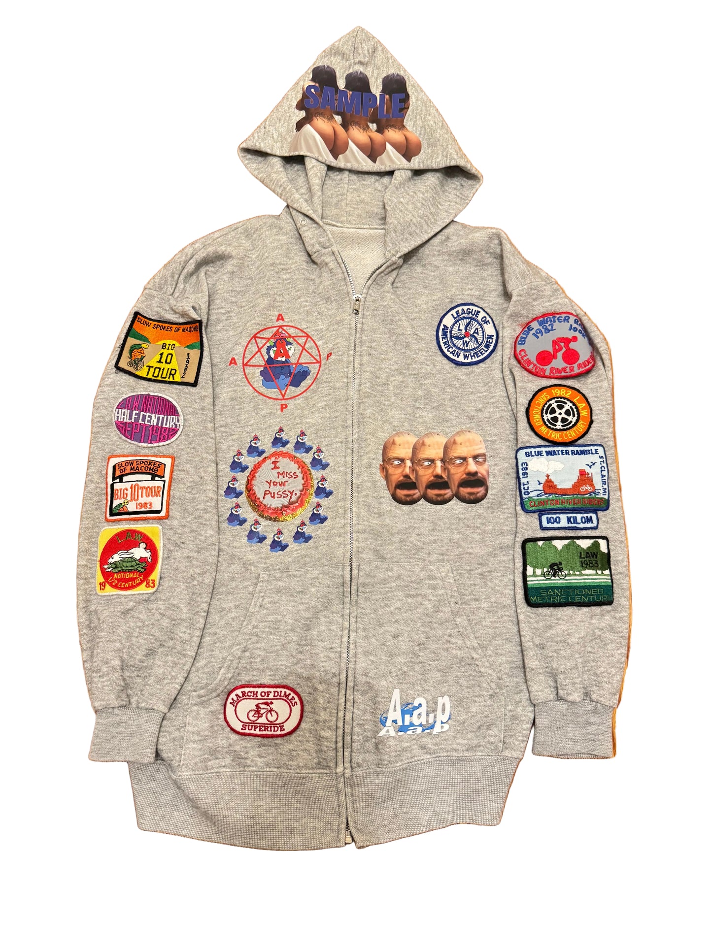 “I miss your Pussy” 80s zip-up patch hoodie (Sample)